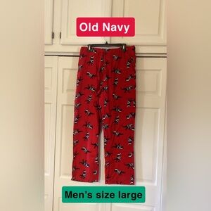 Men’s Old Navy Pajama Pants Size Large T-Rex Dinosaurs wearing Christmas hats